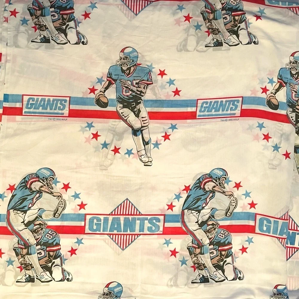Vintage 1992 New York Giants 2 Twin Fitted Sheets &1 Flat Sheet Lot NFLP Bibb Co